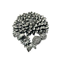 Vintage 90s Elias Fine Pewter Flower Pin Brooch P302 Signed 1 7/8"